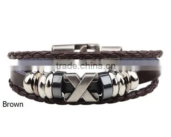 >>hot selling wholesale beaded DIY leather bracelet with X letter /