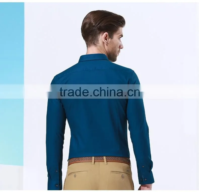 In the spring of the new Men's business casual classic pure color long sleeve shirts