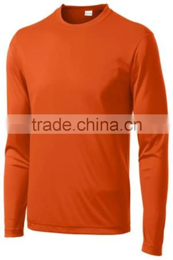 2016 guangzhou luoqi plain dye dry fit t-shirt/summer fashion long sleeve O-neck tshirt/custom man running gym t shirt