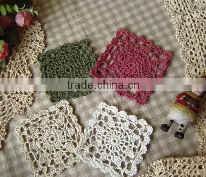 Hand crochet cotton sequare lace doilies,DIY accessories decoration cup mat