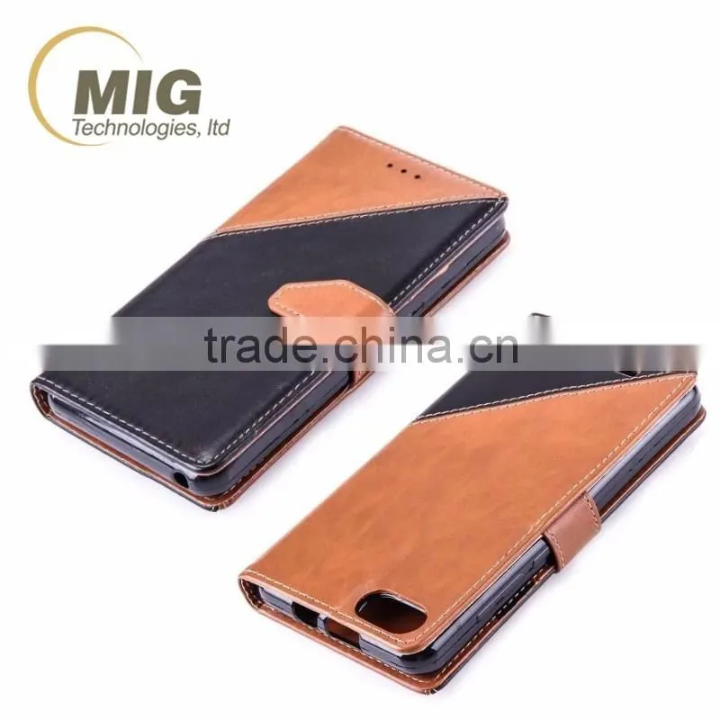 Double color PU wallet leather case with strap stand case with inside TPU cover free sample casefor iphone