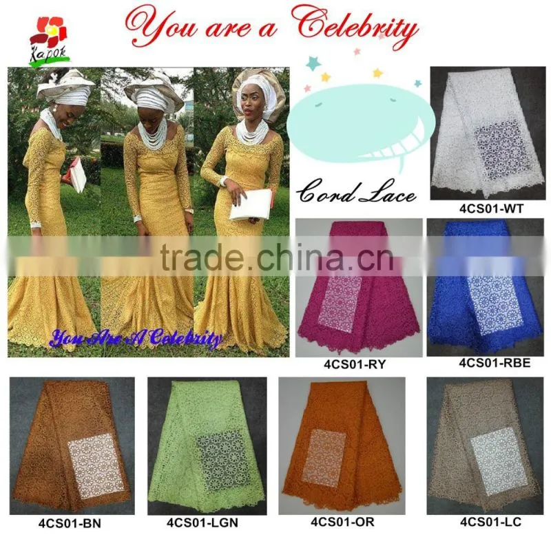 African cream silk lace fabric with velvet flowers in China