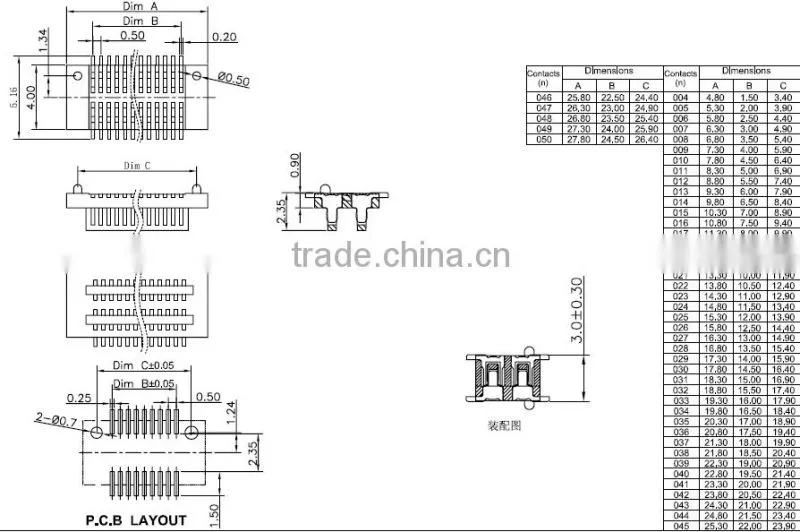 Pitch:0.5mm SMT BTB connector male double row