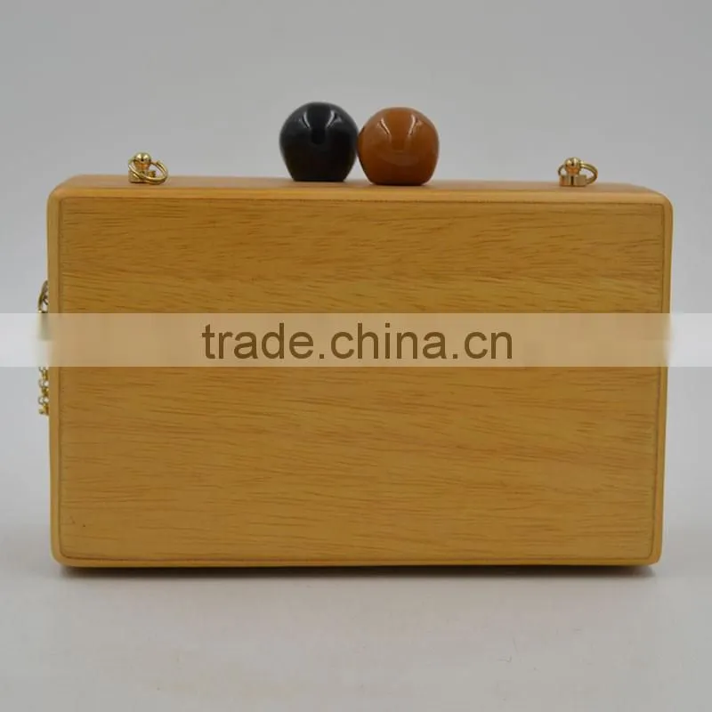 American Famous Brand Double Balls Lock Women Wooden Bag Evening Clutch Ladies Hard Case Day Clutches Minaudiere Handbag Purse