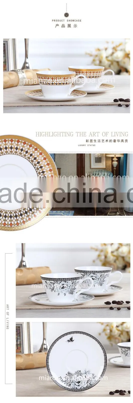 150ml ceramic coffee cup bone china golden color tea cup and saucer