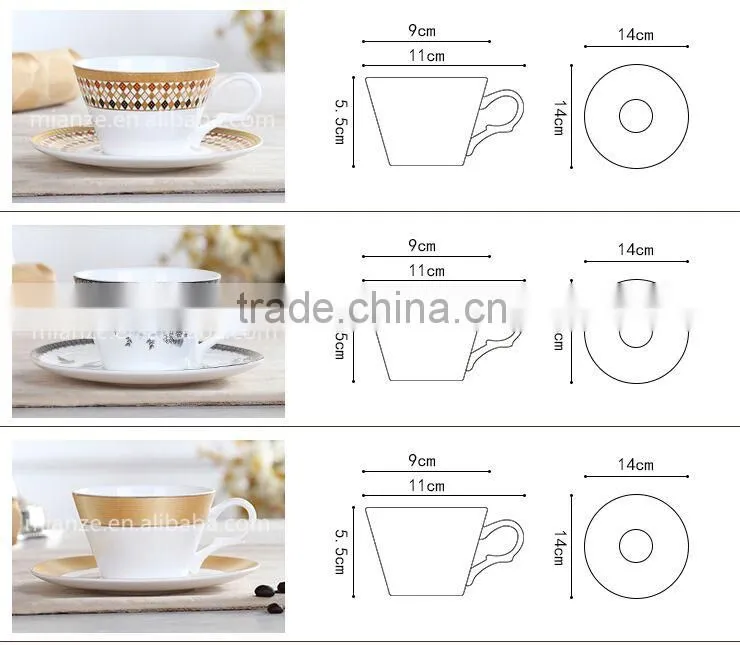 150ml ceramic coffee cup bone china golden color tea cup and saucer