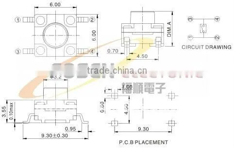 6*6 SMT washable tact switches TS-3001B