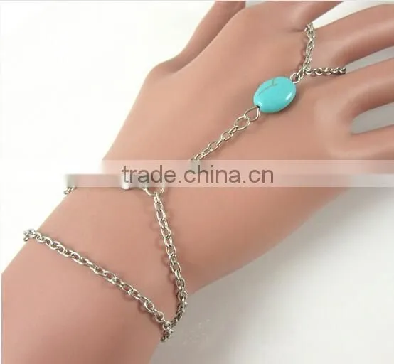 Turquoise Stone Gold Chain Finger-Bracelet Slave-Bracelet Hand Jewelry