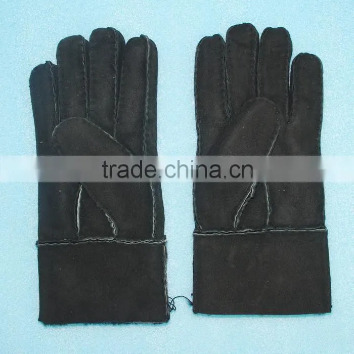 Fashion fur gloves whole lamb fur leather hand stitch leather gloves,KZ140038