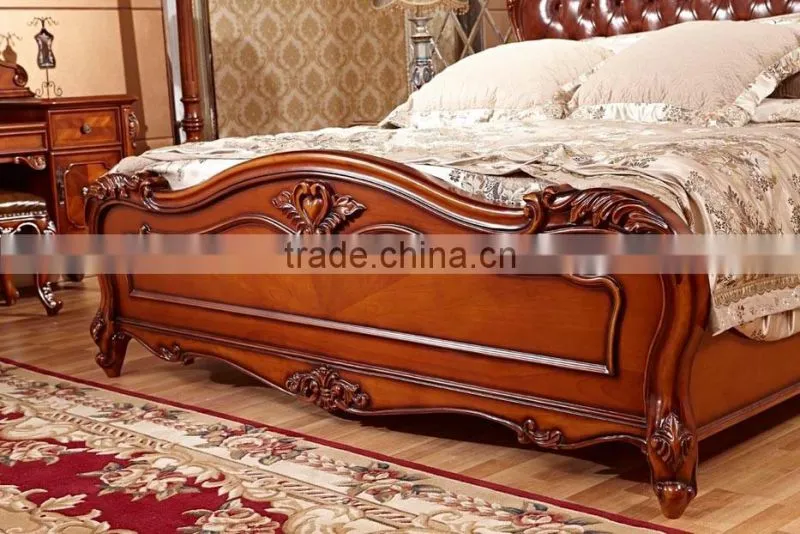 Yumian luxury royal European style oak solid wood bedroom furniture set Bed Bedside table Wardrobe Dressing table Commode