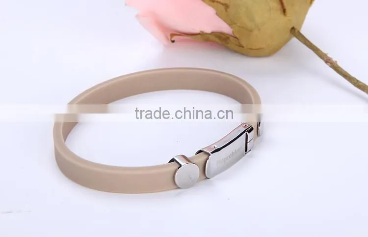 Noproblem P023 negative ion stainless steel silicone elastic sexy luxury rubber band bracelet