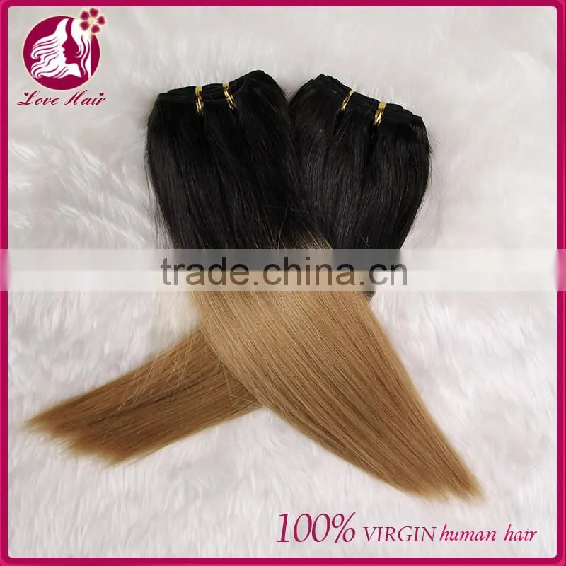 Best selling 12 14 16 18 virgin indian hair weaving colored two tone hair weave for black women