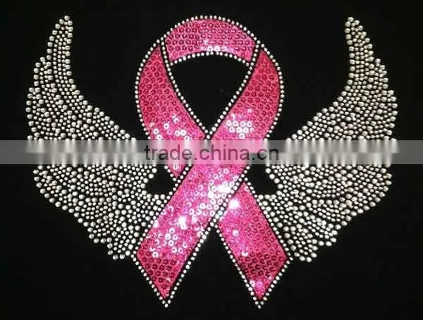 FASHION PINK RIBBON WINGS LONG SLEEVE RHINESTONE T-SHIRT