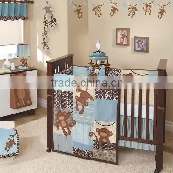 Monkey Embroidery Boy Design Toddler Bedding Sets