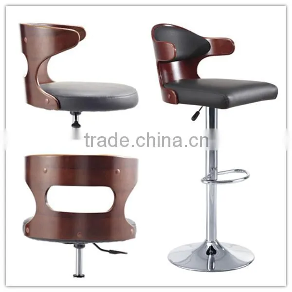 Black Leather Modern Wood Bar Chair for Home Use