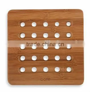 OEM Square Bamboo Round Hole Coffee Mug Cups Mat Board - Ruby