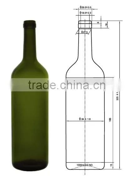 Glasslucky hot sale dark green 750ml glass wine bottles wholesale