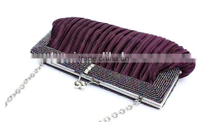 High Quality ladies evening party bag plicated satin clutch evening bags