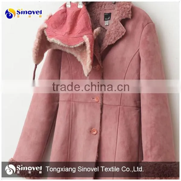 100% Polyester Suede Bonded Fabric with Long Fur