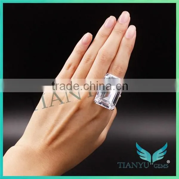 925 Sterling Silver Rectangle Emerald Cubic Zirconia Party Ring