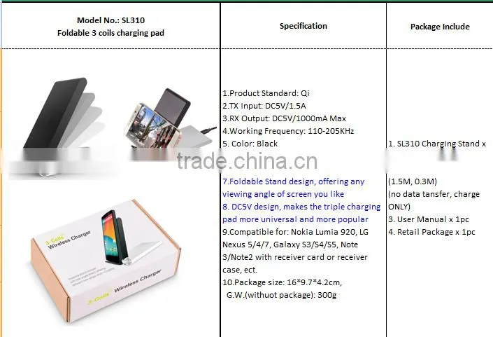 For wireless charger with 3 coils charging transmitter foldable charging stand for most smartphone
