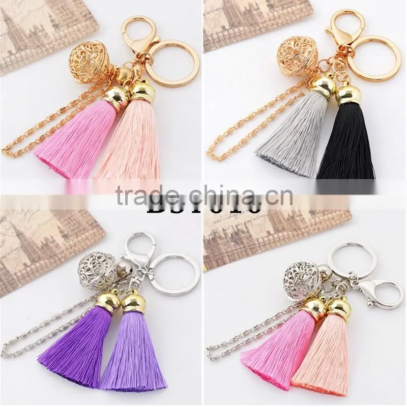 2017 new trinket Keychain pompons rabbit fur fluffy Pom Pom key chains for cars keyrings