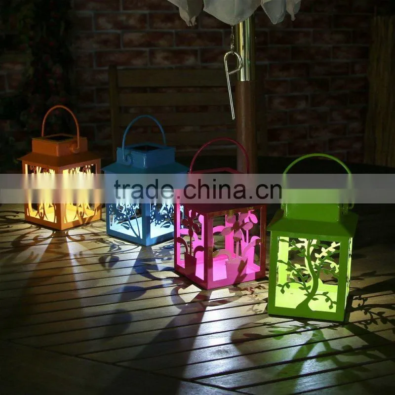 4 Coloured Solar Powered Metal Outdoor Lantern Lights