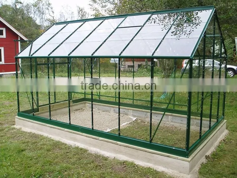 China Manufacture 4mm tempered glass 3mm aluminium profile greenhouse with straight wall