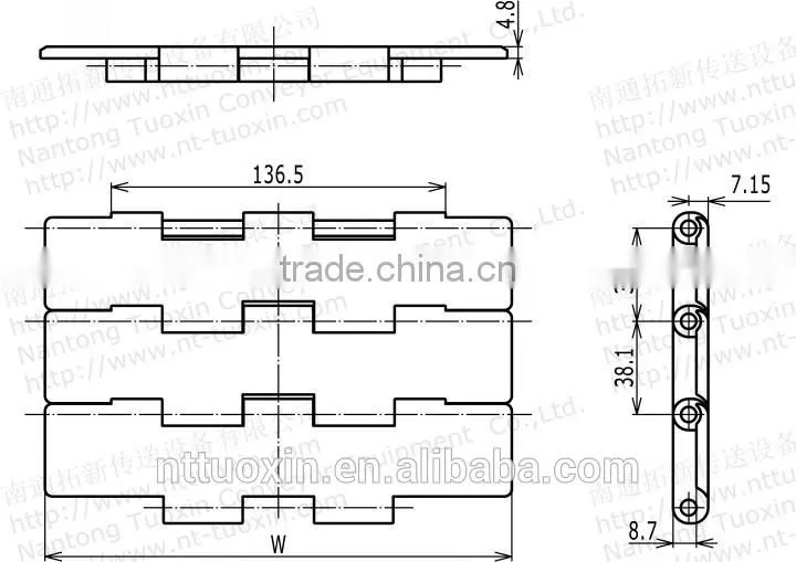 821 Straight Run Double Hinge ThermoPlastic TableTop Chains