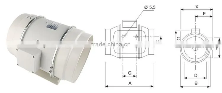 Hon&Guan 8Inch 840CMH Airflow Mixed Flow Inline Duct Fan for Basement