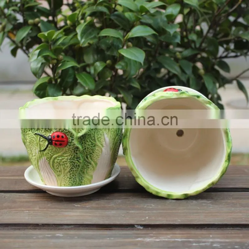 Attractive cabbage shape ceramic small decorative planters