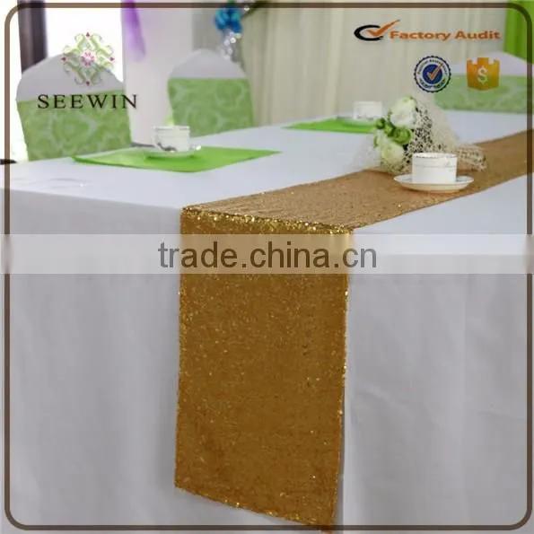 fashionable wedding golden sequin yellow table runner