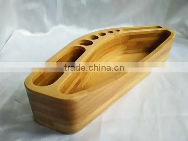Custom logo bamboo pen holder for desk organizer