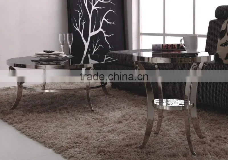 CT07R metal base stainless steel marble top round coffee table