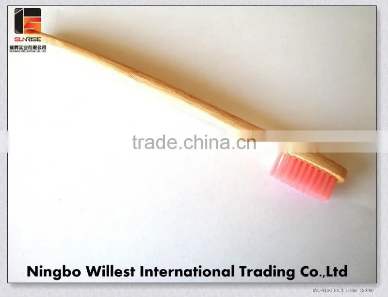 high quality bamboo toothbrush with soft pink bristle