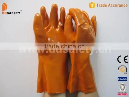DDSAFETY PVC Gloves Orange PVC Fully Smooth Dipped 100%Cotton Liner Safety Gloves