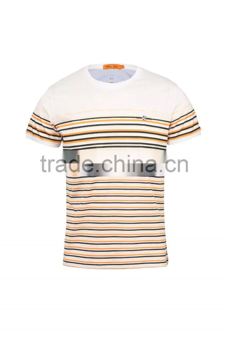 men's striped matching cotton mesh t-shirt