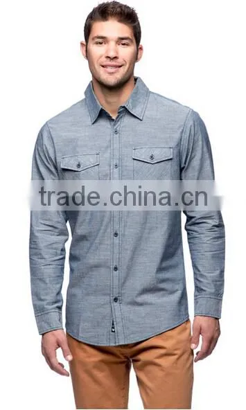 Men's Casual Chambray Long Sleeve Shirt