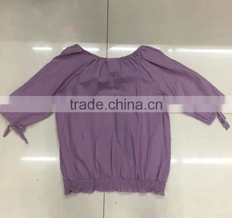 Women 100%cotton middle sleeve purple t-shirt garment stock lot