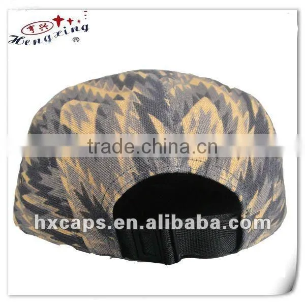 Custom printed flat brim 5 panel hat aztec print hat