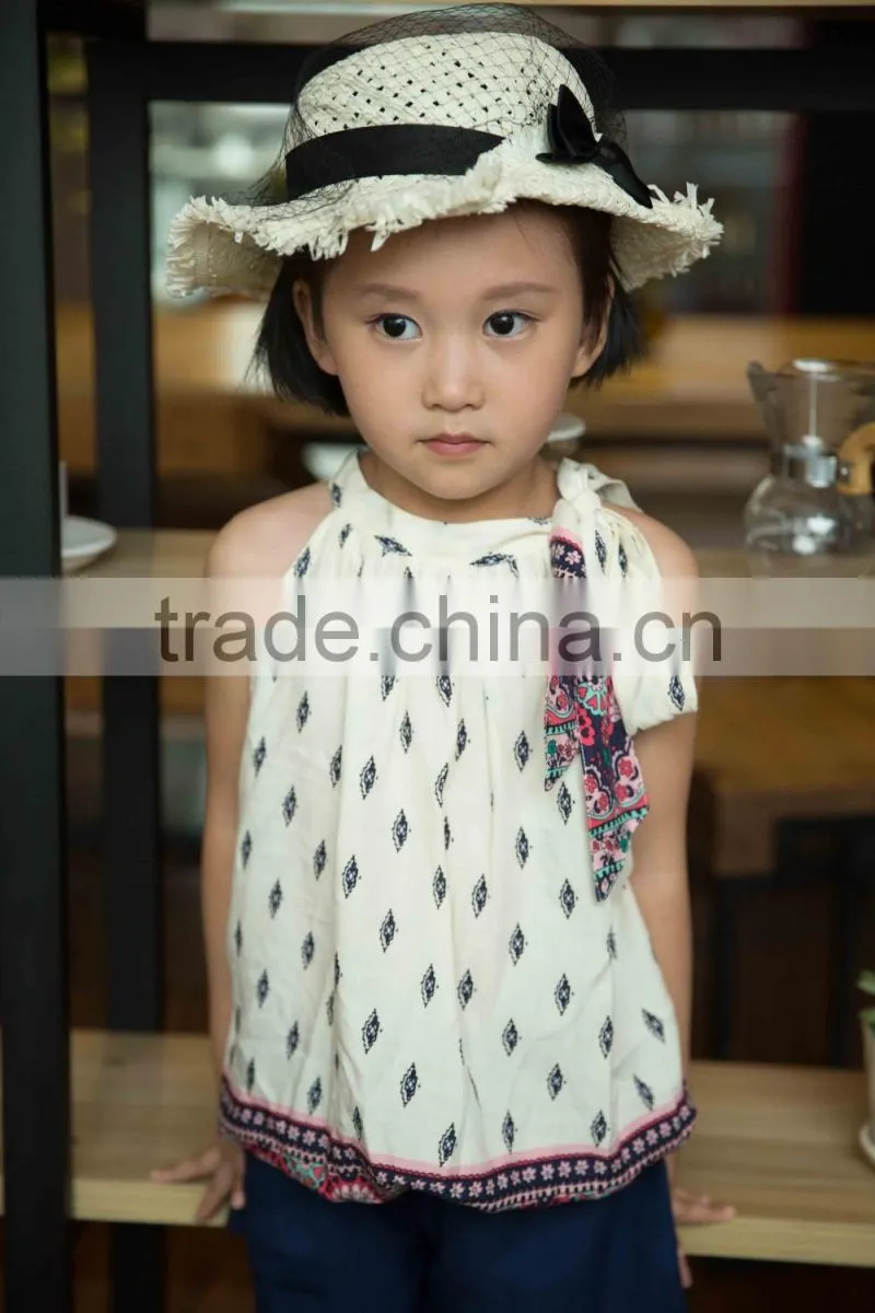 lovely fashion 2016 girl sleeveless blouse summer blouse off shoulder blouse bright color baby girl printed dress for summer