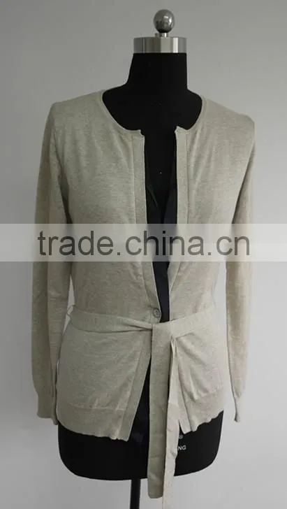 Fashion Ladies 12gg knitted cardigan sweater with a belt