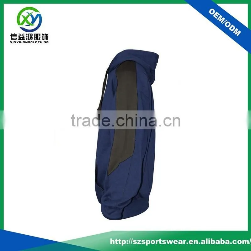 Top Quality Polyester / Cotton Blue with Dark Gray Running Hoodie