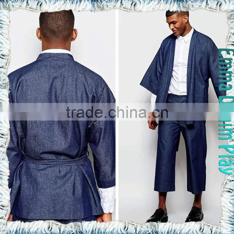 Vogue Men's Raw Blue Denim Drawstring Fastening Chic Coats