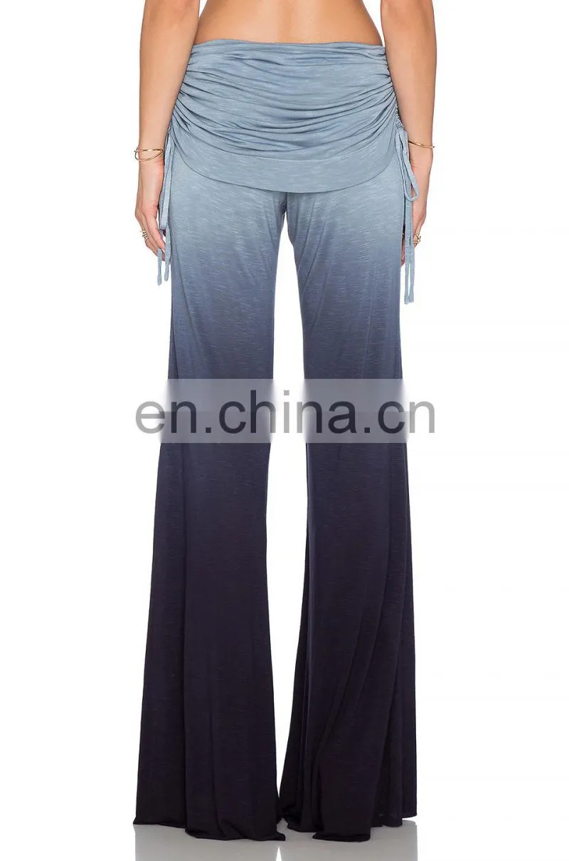 Women Fashion Folding High Waist Elastic Band Pants Tie