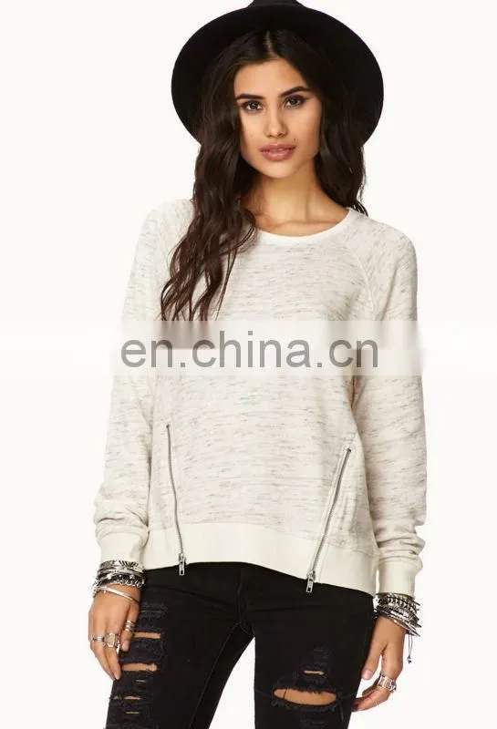 Begie Color With Two Zippers at Front China Garment Loose Jumper