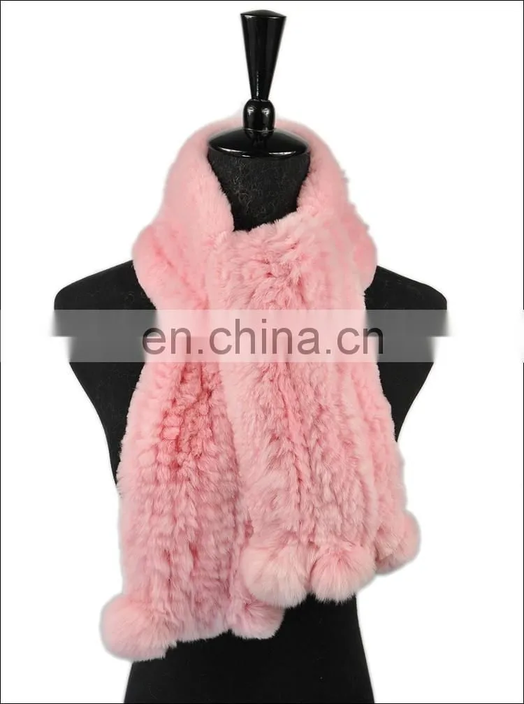 2016 Wholesale cheap good material real rex rabbit fur knitted promotional scarf / handmade scarf