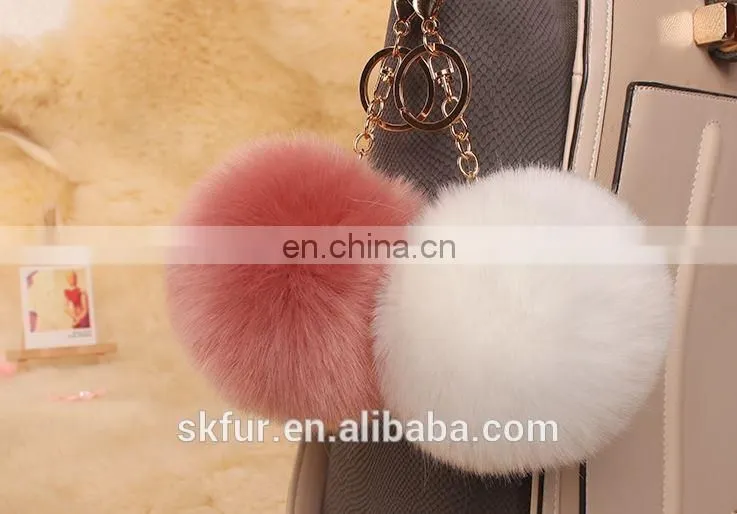 Handmade colorful fake fur pom poms keychain