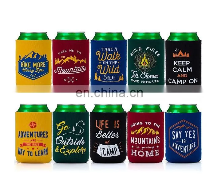 Mixed Design Camp Theme Neoprene Zipper Sleeve Insulated Beer Can Covers