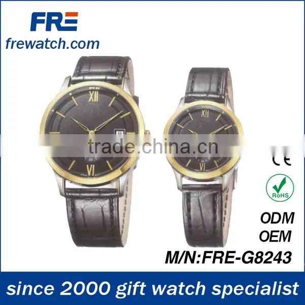 2014 hot sell high quality leather watches with stainless steel case for lover